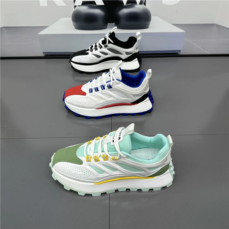 韩版潮流夏季网布透气厚底新款老爹鞋时尚百搭系带拼色圆头运动鞋