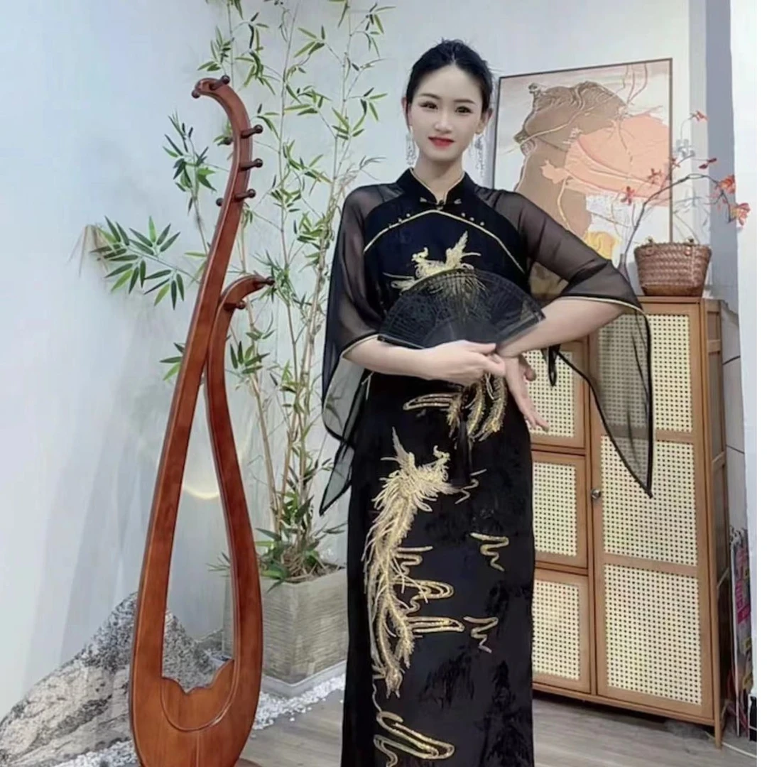 代佳莉2024年夏季爆款复古中国风新中式长款女装连衣裙(3770)