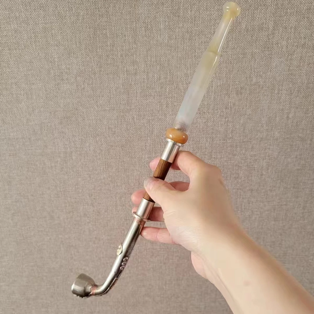天然玛瑙烟嘴中长款旱烟袋烟具