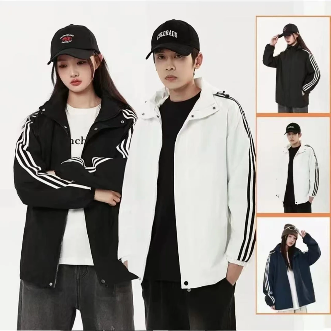 ACTLEEL春秋新款男女同款百搭三条杠夹克运动可拆卸休闲防 风外套