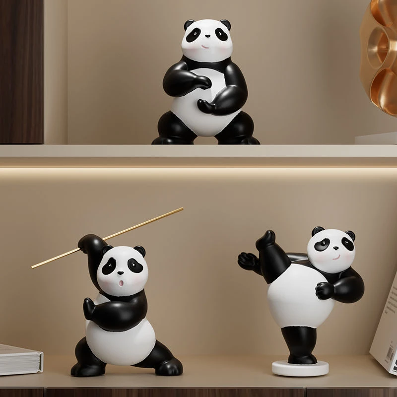 创意熊猫摆件客厅电视柜玄关装饰酒柜展示柜书房书柜软装家用饰品