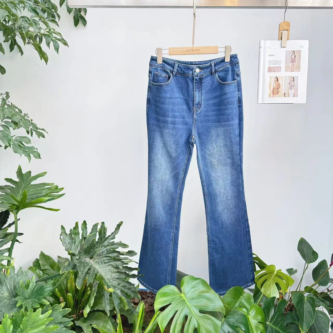 茜舞牛仔裤女棉2025新款微喇裤【625978】