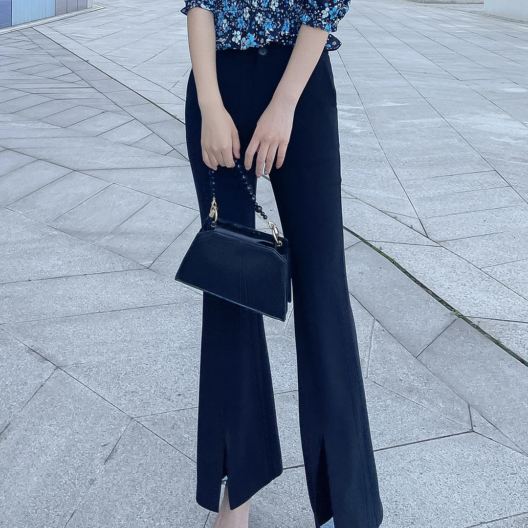 微喇裤女2025时尚百搭脚口开叉休闲长裤【925258】