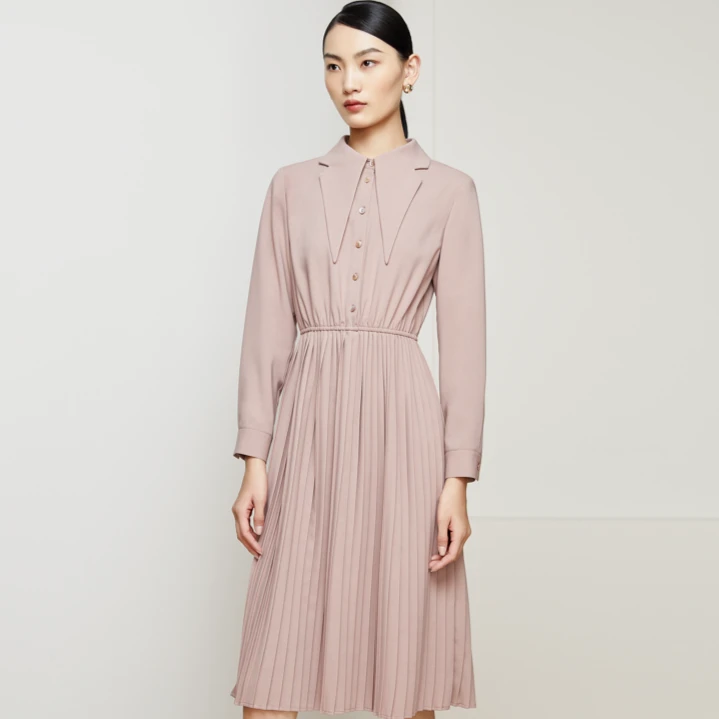 连衣裙女2024尖领时尚百褶长裙【313150】