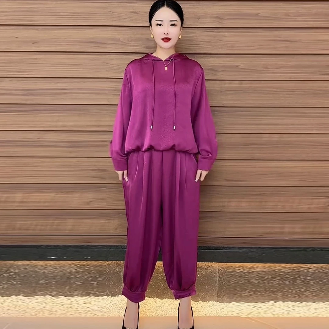 2024春夏网红爆款时尚大码宽松休闲连帽显瘦洋气减龄气质两件套