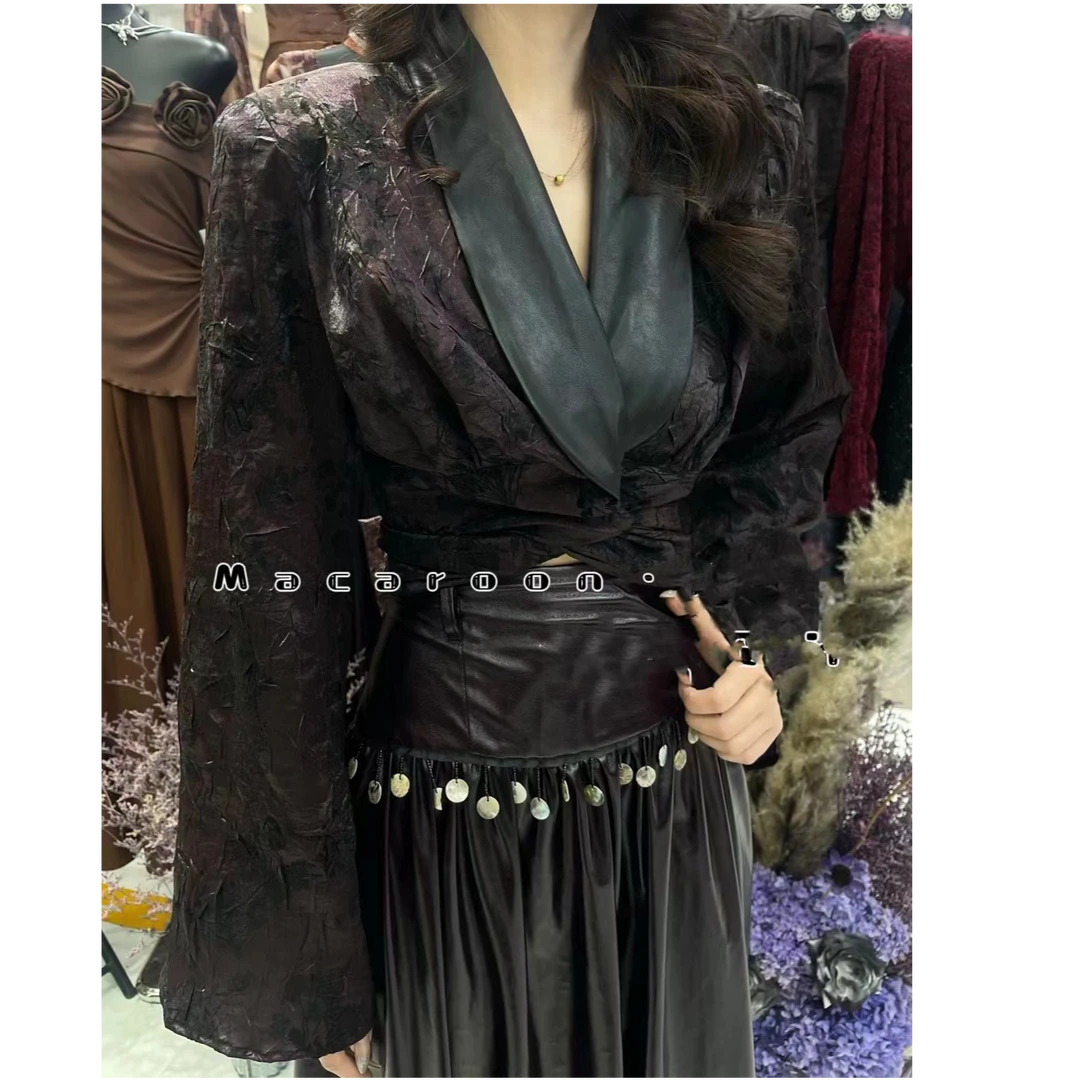 时尚显瘦喇叭袖绑带复古长袖