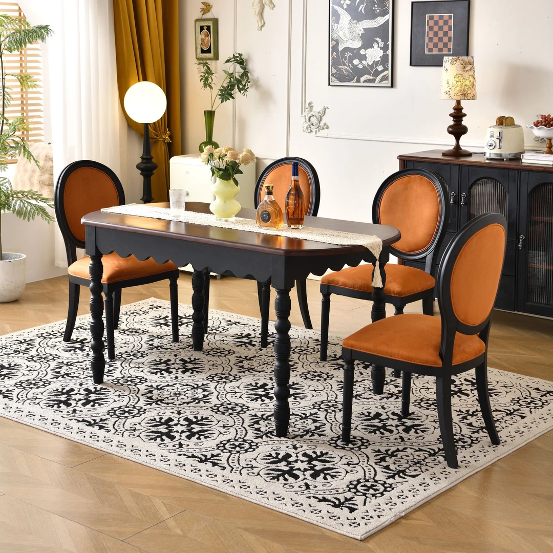 法式复古风白蜡木全实木餐桌家用美式椭圆餐桌中古风西餐桌茶餐桌