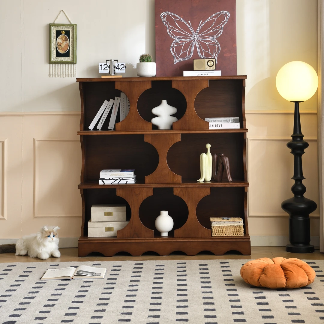 中古风家具白蜡木实木美式复古书柜展示柜客厅书房靠墙书柜储物柜