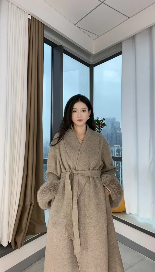 【甜甜】升级版羽绒宽松版百搭中长款大衣韩版气质双面羊毛大衣