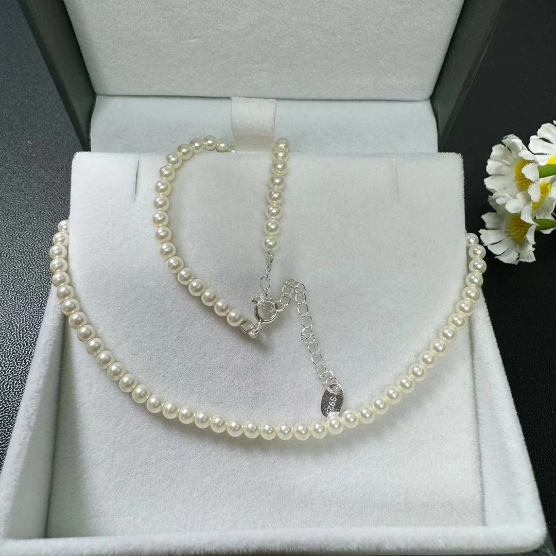 链子925银仿珍珠 卡3mm暖白色仿珍珠项链