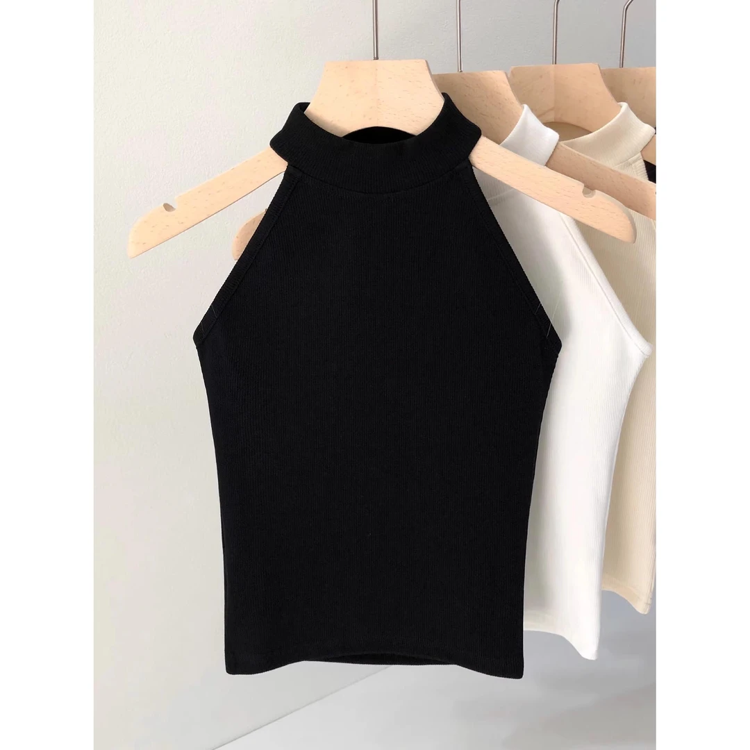 美式挂脖吊带背心女夏季外穿辣妹修身短款纯欲风针织无袖T恤上衣