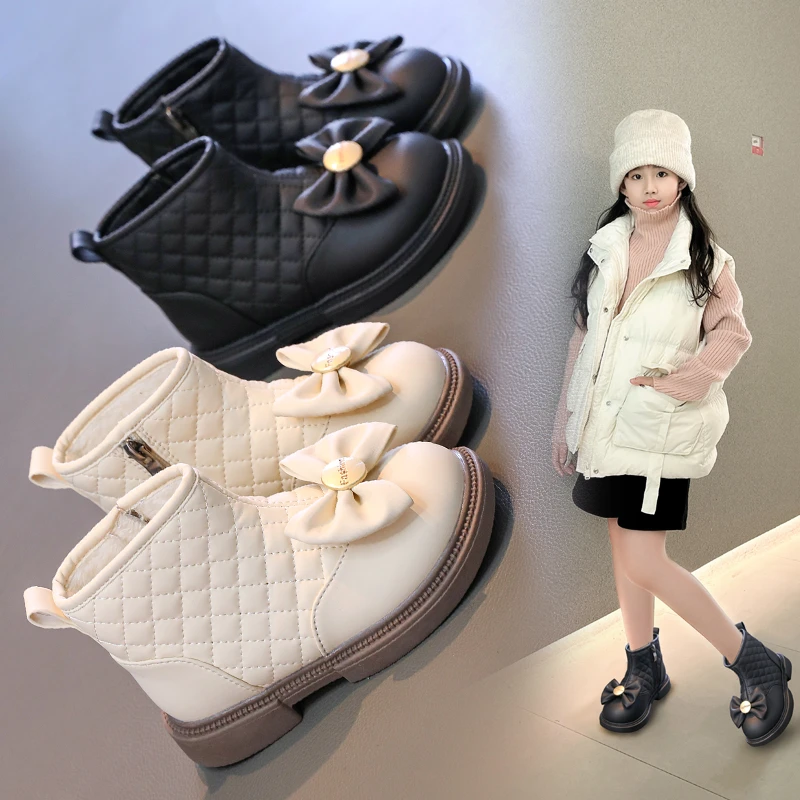 女童加绒儿童靴子2024冬季新款洋气马丁靴小女孩防滑公主棉靴K19