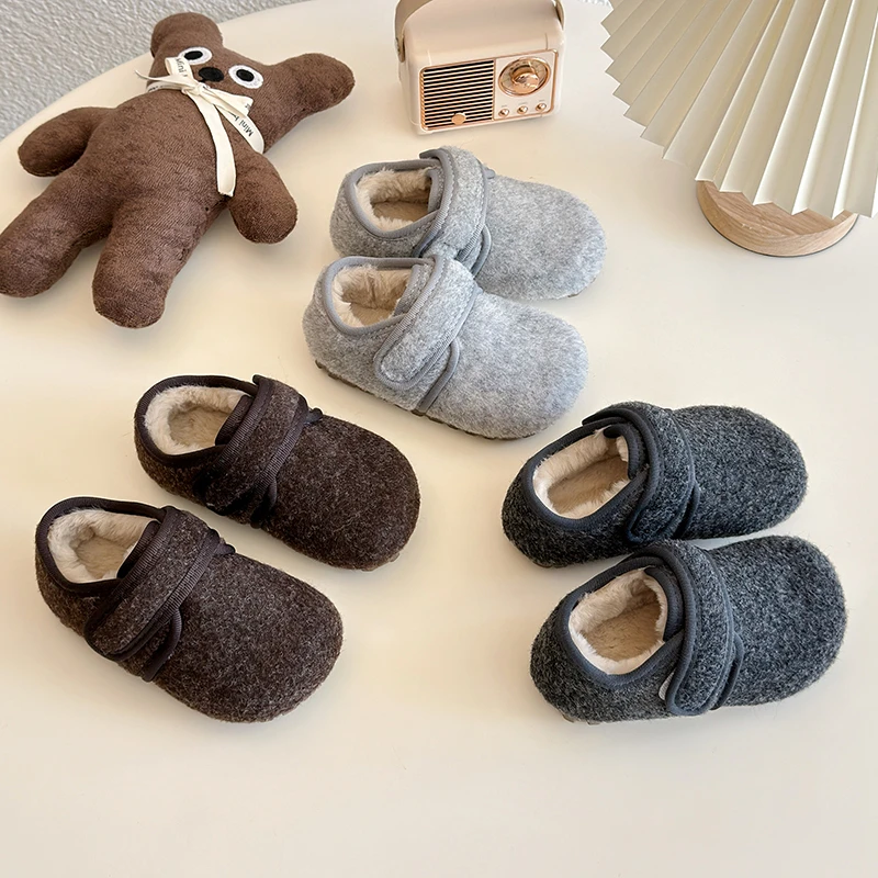 玛丽珍毛毛鞋女童2024冬季新款百搭保暖休闲魔术贴复古棉鞋G09