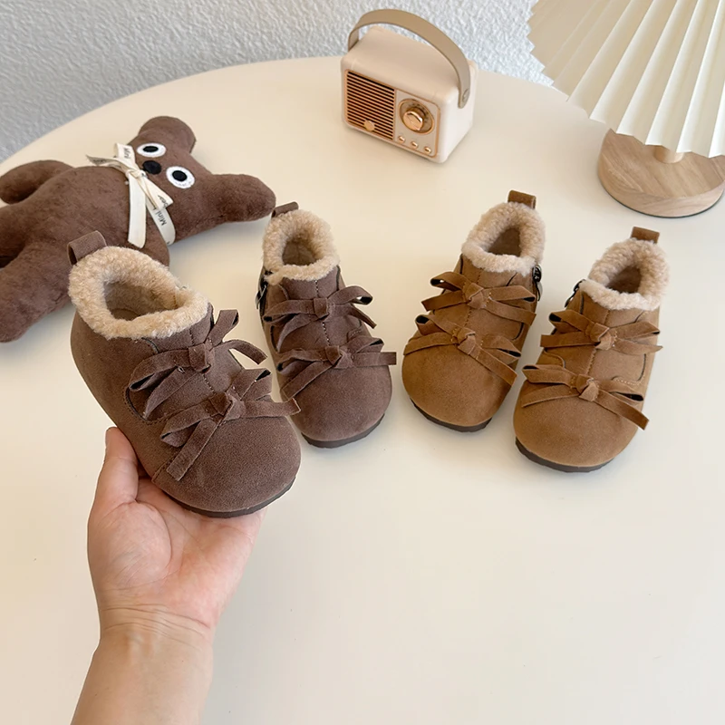 女童勃肯鞋秋冬儿童棉鞋加绒毛毛鞋二棉保暖鞋中小童公主短靴Y07