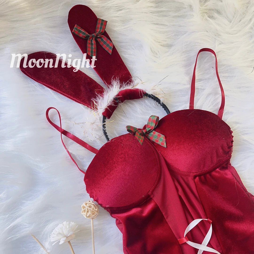【MN】圣诞款年小胸可爱纯欲风红兔子吊带裙套装