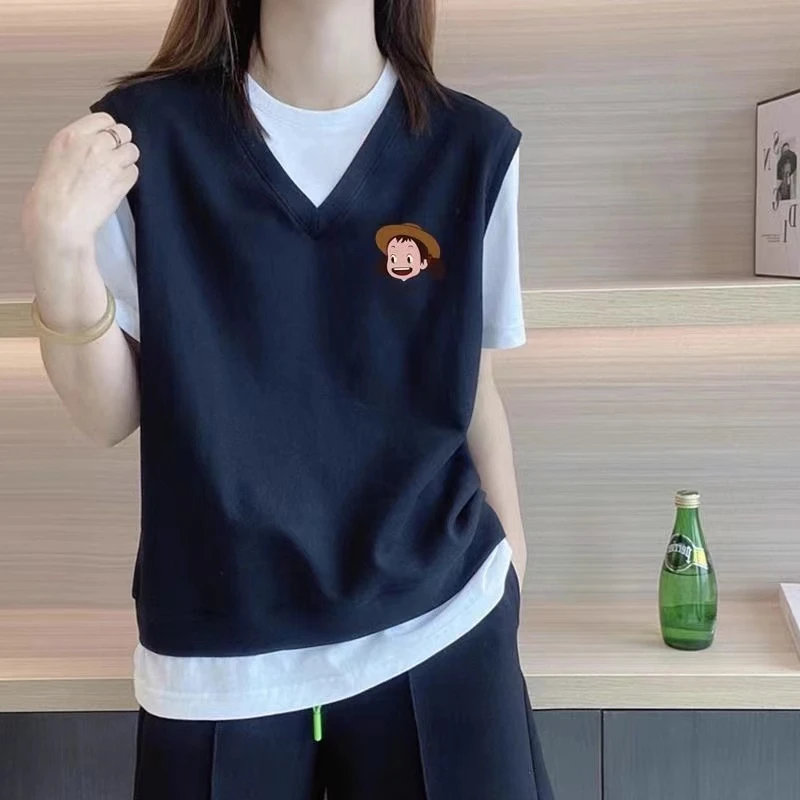 假两件设计感小众短袖t恤女2025新款女装宽松拼色上衣欧洲站夏季