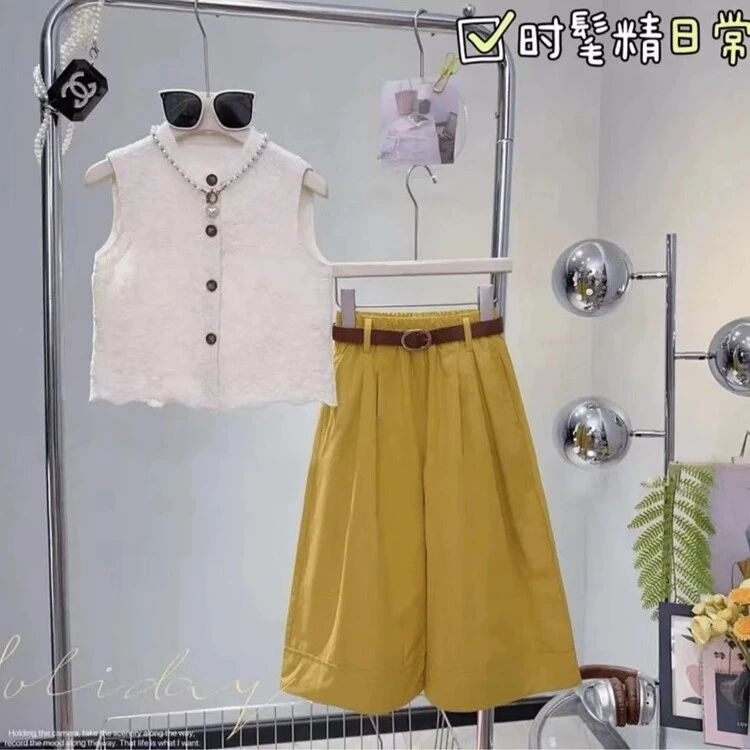 卡其色阔腿裤女2023新款高腰垂感休闲今年流行小个子夏季薄款套装