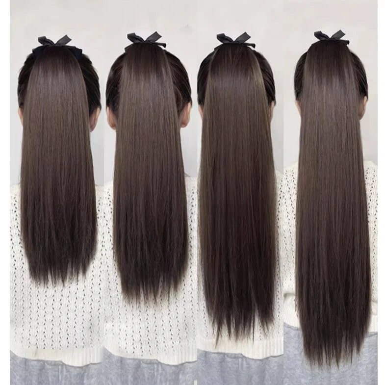 直马尾假发绑带式中长直发自然卷假发发尾加厚哑光假马尾假发片