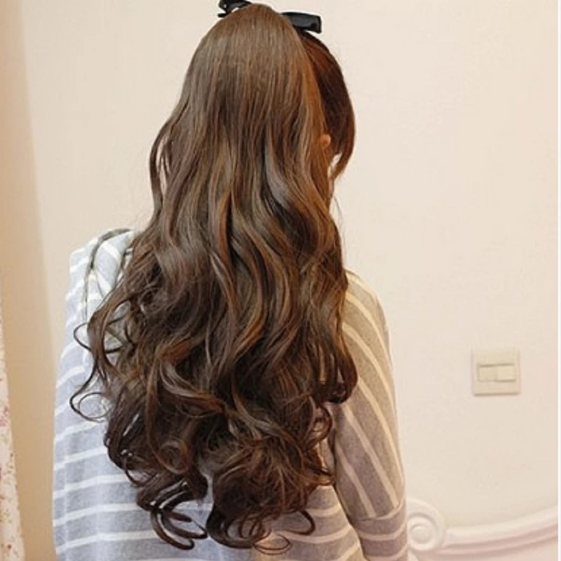 大波浪马尾假发绑带式马尾水波纹抓夹式中长款卷发马尾自然卷加厚