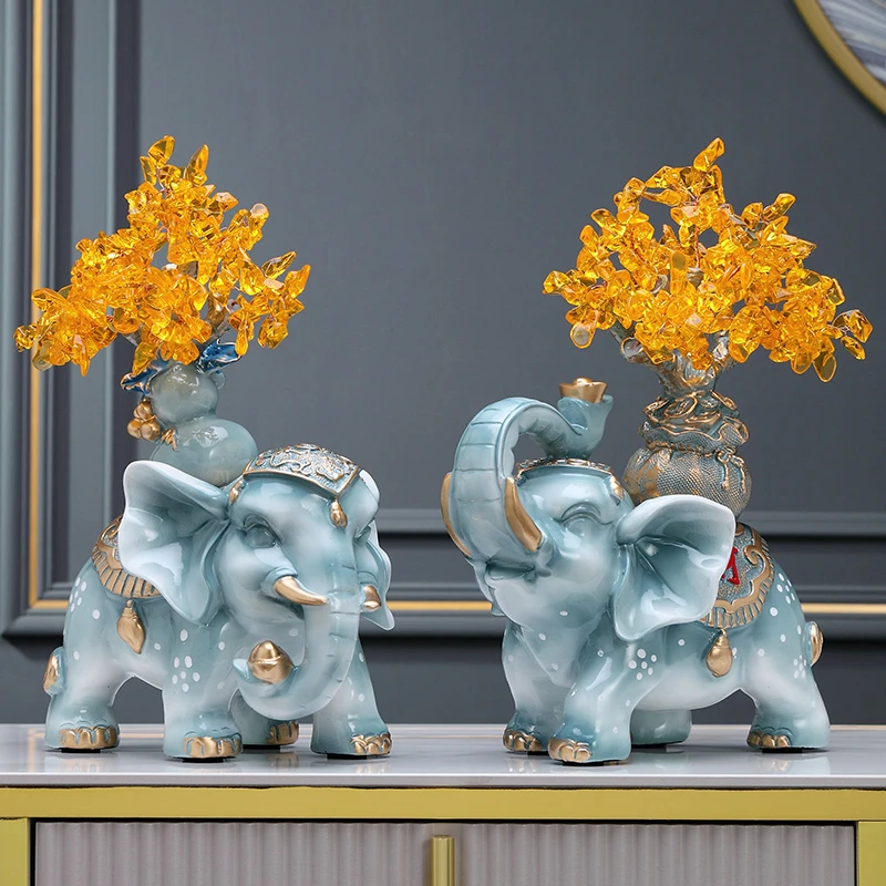 大象摆件一对招米开业礼品客厅玄关电视酒柜办公室吉祥工艺装饰品