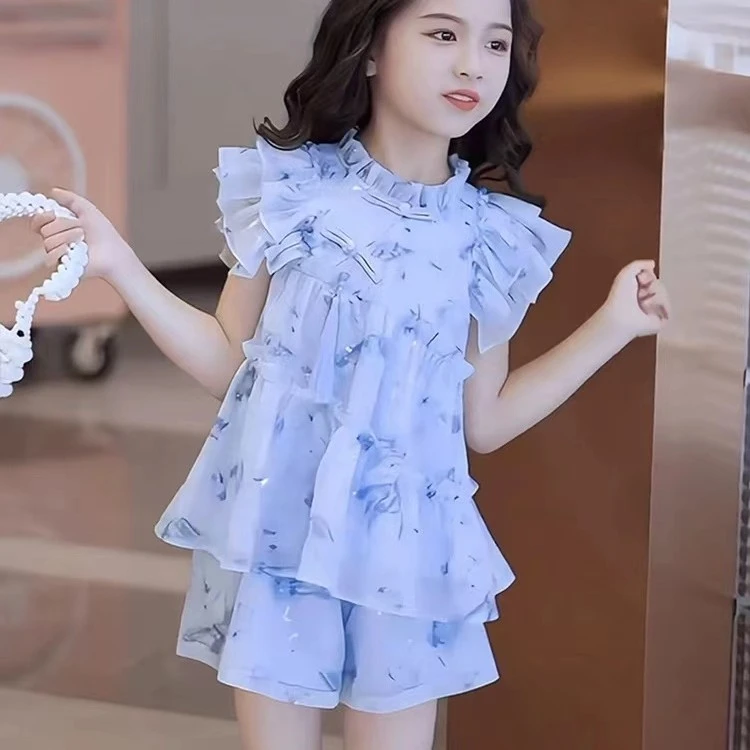 小清新飞飞袖荷叶边套装