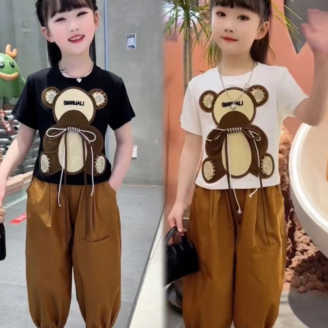 女童夏装套装童装2023新款儿童休闲运动中大童洋气短袖两件套