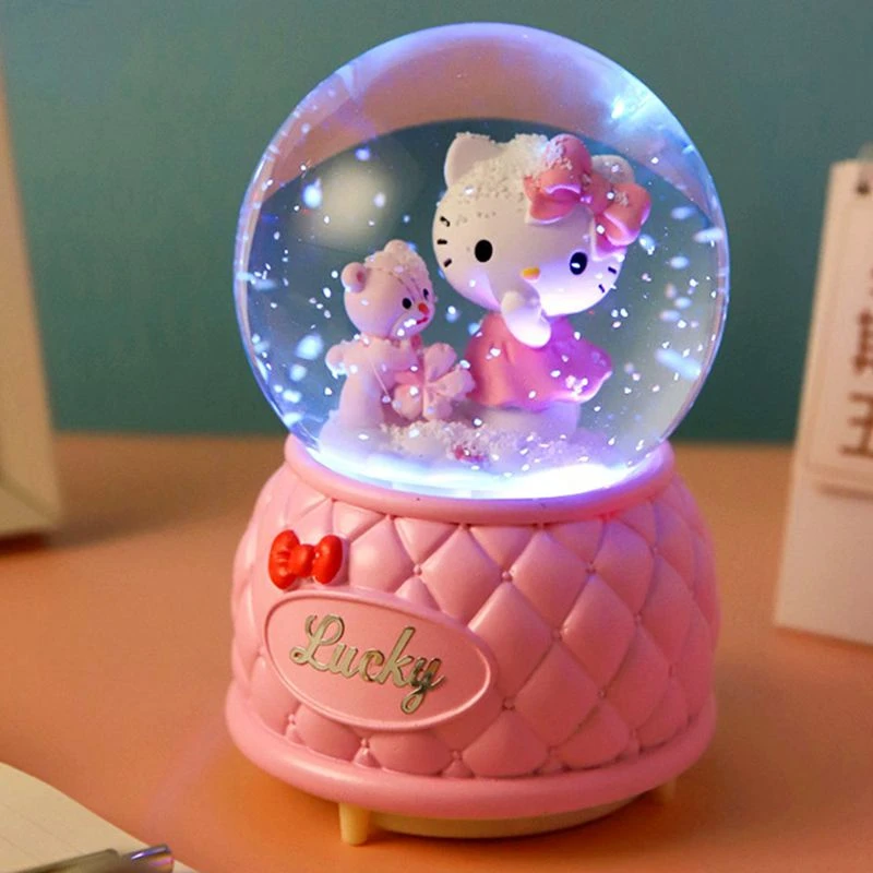 可爱凯蒂猫KT猫咪雪花八音盒音乐盒水晶球摆件小女孩儿童生日礼物