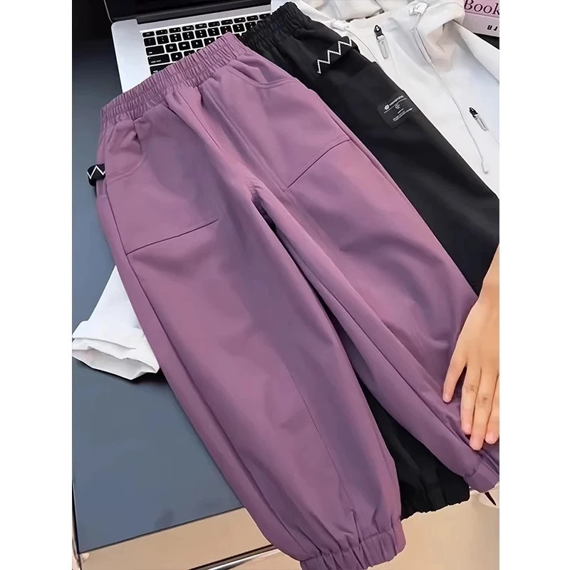 女童裤子秋冬装2025新款儿童加厚加绒冲锋裤女孩冬季工装束脚裤