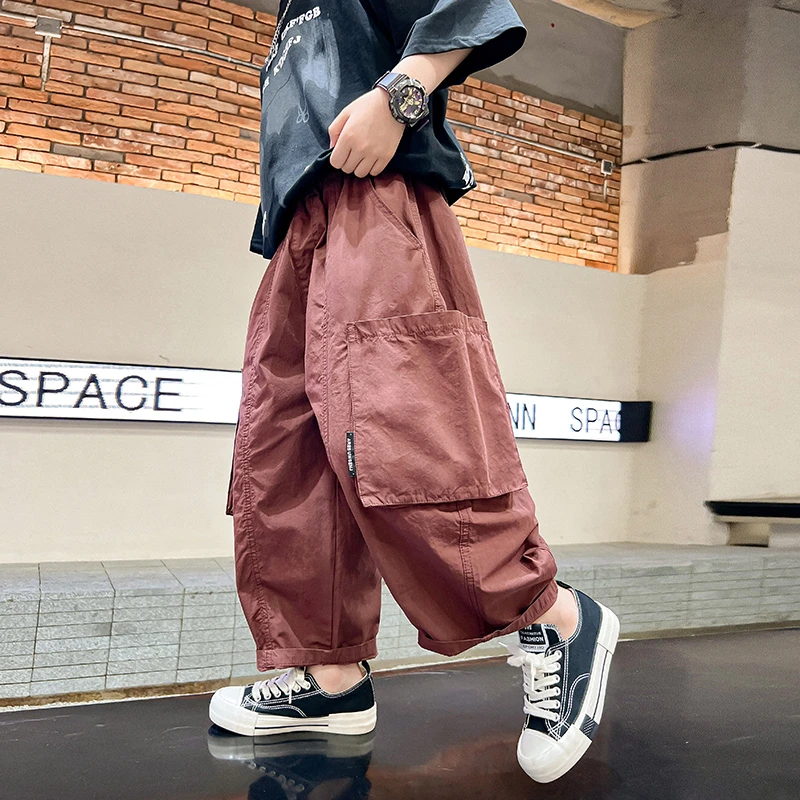 男童夏季直筒宽松工装九分裤2025新款儿童男孩夏装薄款炸街裤子潮