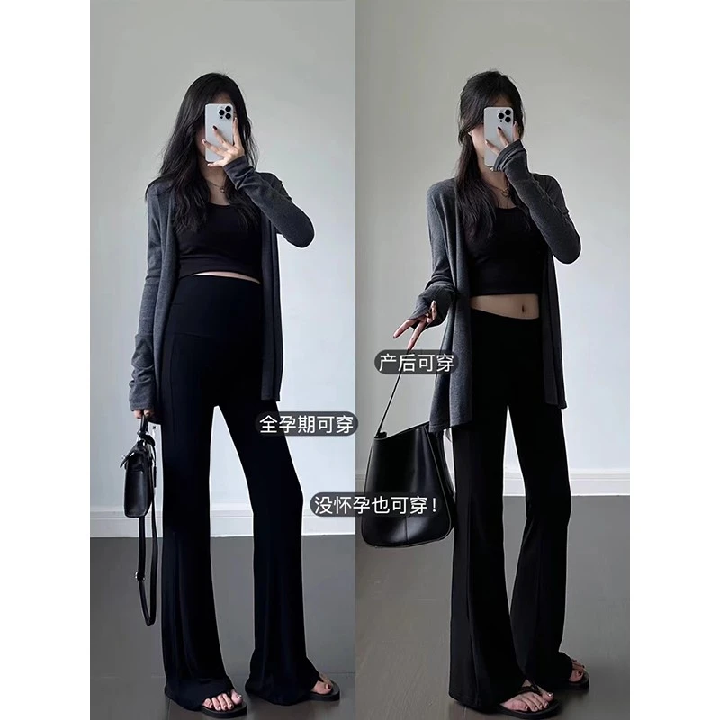 孕妇秋冬针织喇叭裤子时尚拖地裤春秋外穿高腰显瘦加绒垂感休闲裤