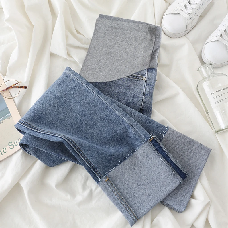 孕妇裤子春秋新款直筒烟管裤小个子外穿孕早期大码牛仔裤春装