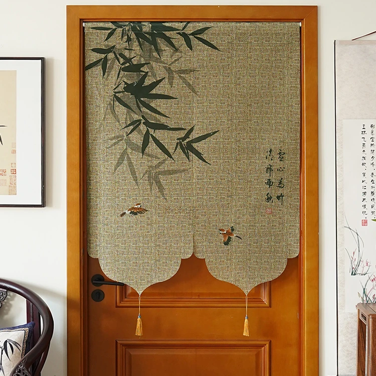 新中式门帘禅意竹子半帘遮挡帘子隔断帘卧室玄关卫生间厨房免打孔