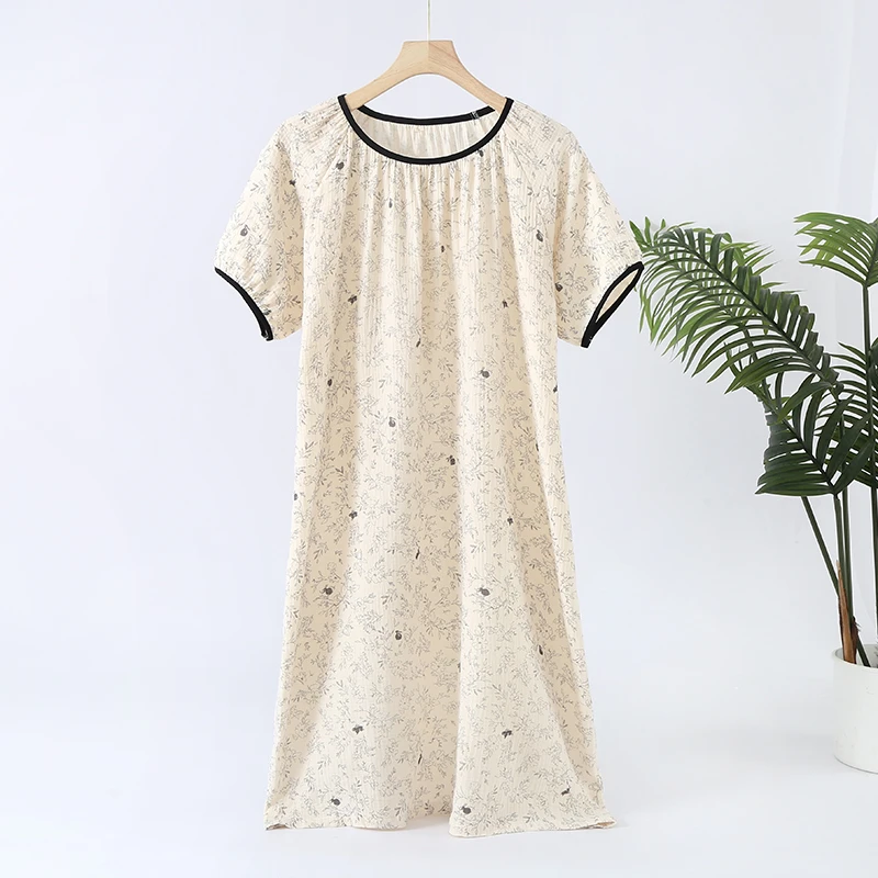 夏季简约圆领短袖睡裙卡通韩版透气吸汗