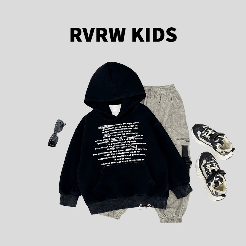 童装2024年秋季新款时尚休闲百搭儿童字母潮牌连帽卫衣 QY-HM374