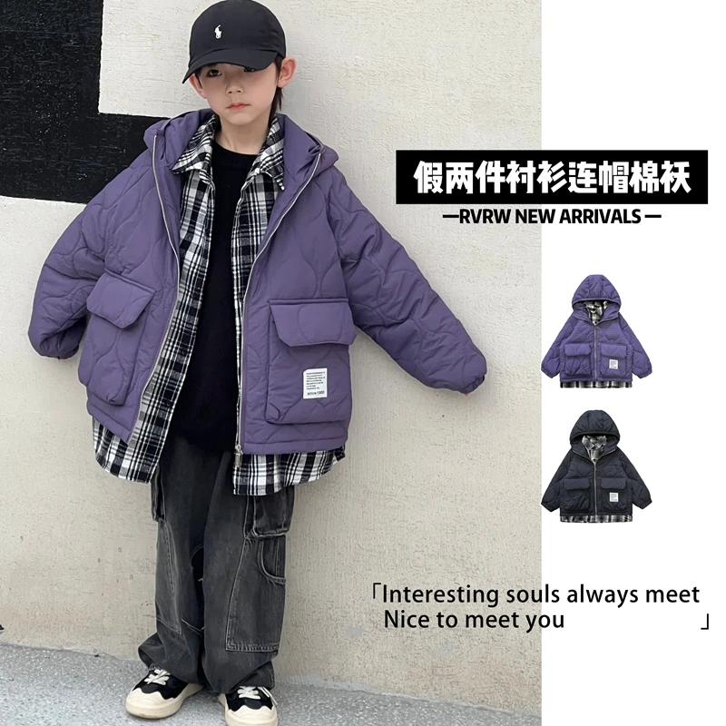 若大王潮酷格子冬季休闲三合一时尚童装连帽棉服 DY-TZ003