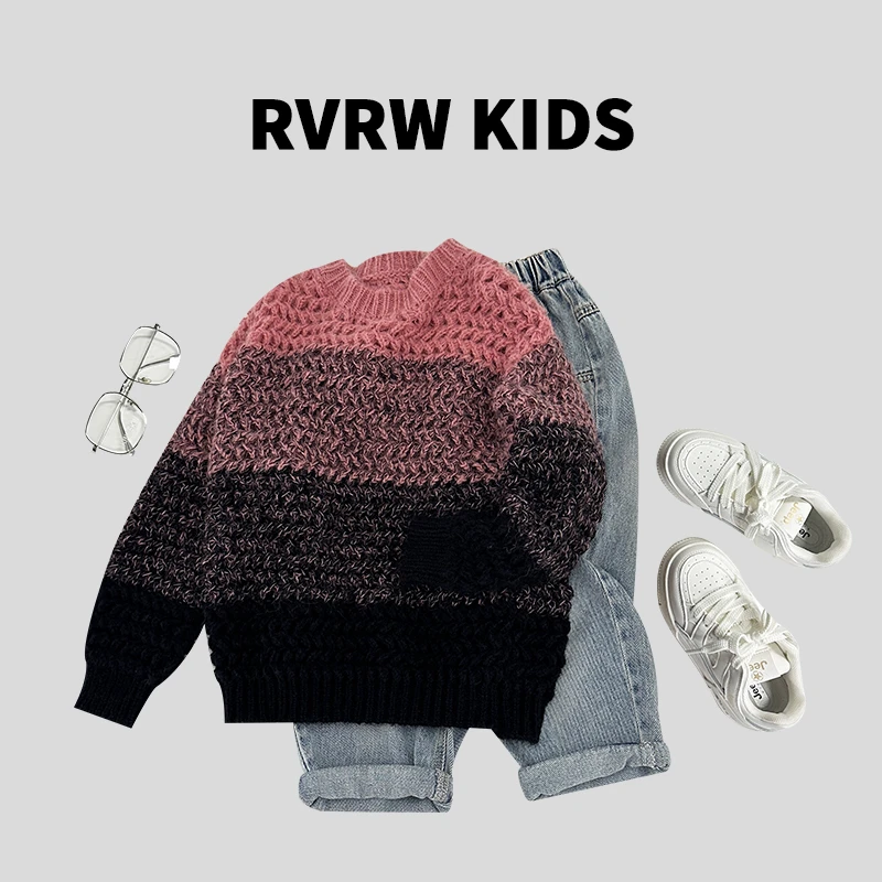 【芝芝桃桃】冬季潮流时尚百搭儿童拼色保暖小孩洋气毛衣 DY-GD044