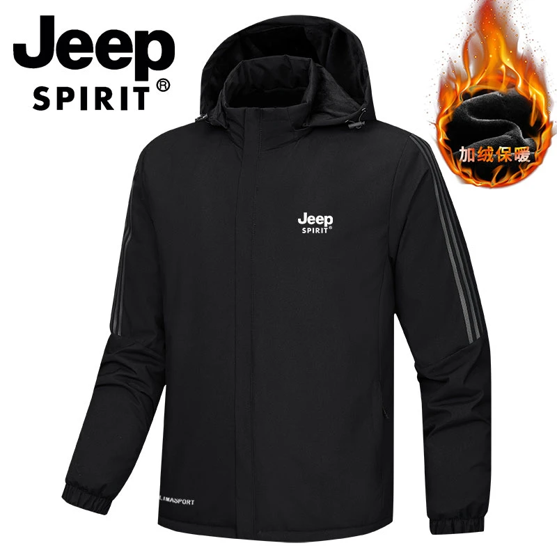JEEPSPIRIT-冬季休闲棉服男加绒加厚大码男士棉服外套户外运动