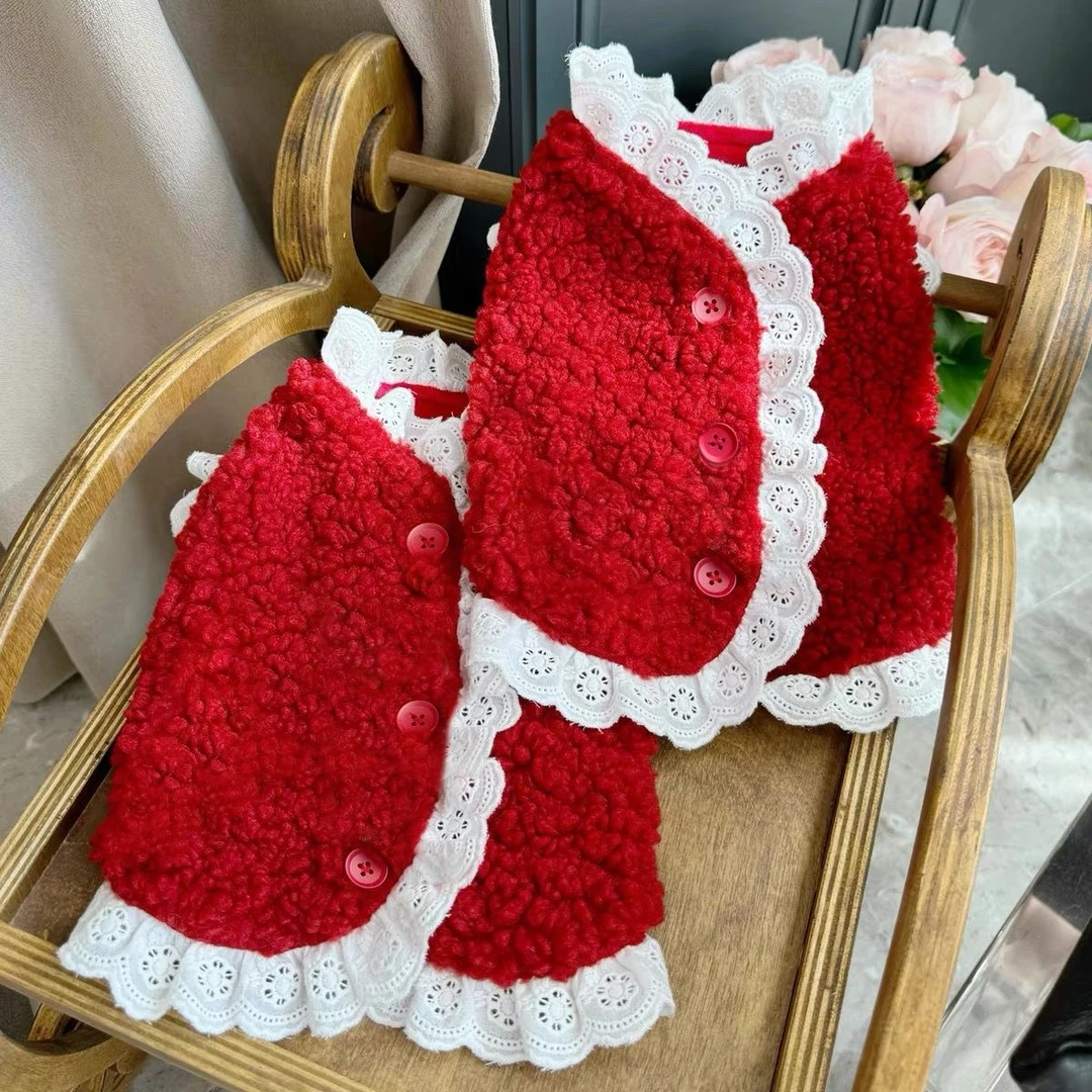 红色新年战袍宠物衣服秋冬服饰加厚马甲小狗狗猫咪毛衣过年装外套