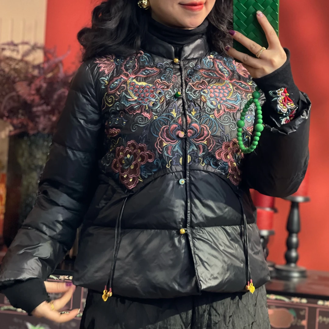 【锦鲤琳琅】民族风彩色珠扣白鸭绒外套重工满片刺绣羽绒服0931