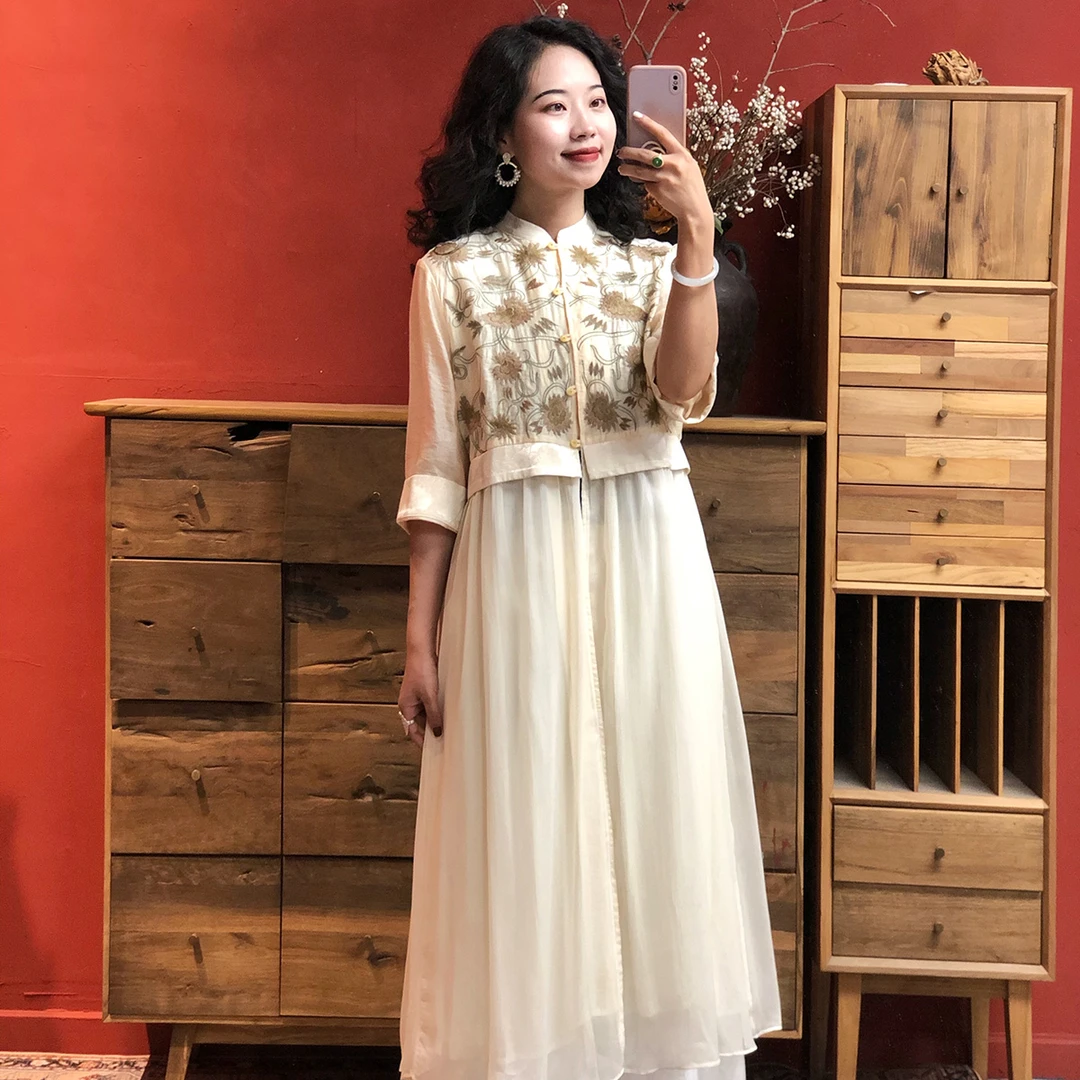 【羊在在】国风民族风夏季新款重工刺绣假两件开衫外套中L697