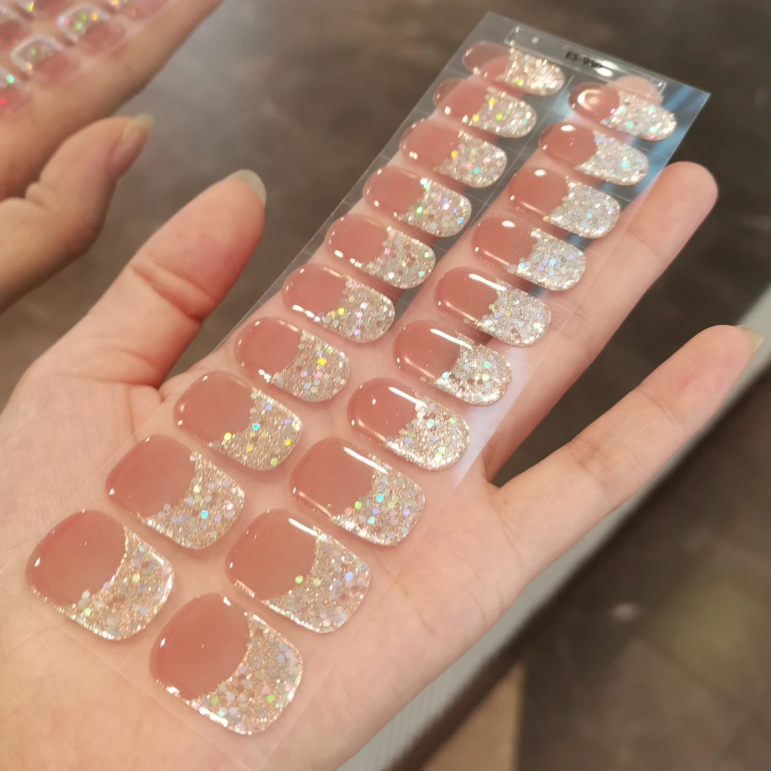 【ES950】20指照灯变硬的uv半固化凝胶美甲贴纸全贴半烤指甲贴纸