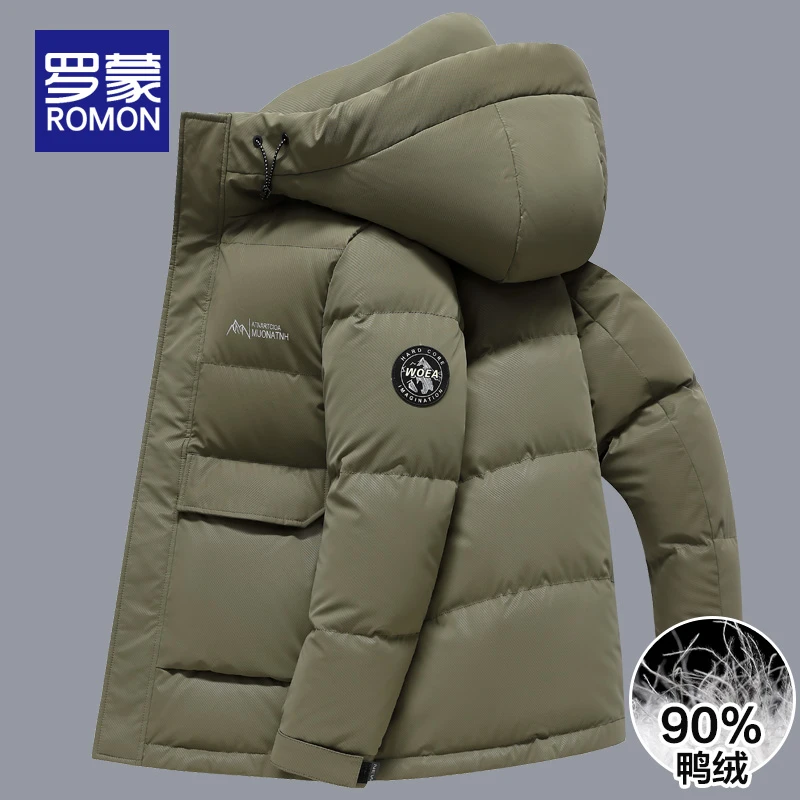 罗蒙男士冬季加厚保暖羽绒服男爆款2025新款上衣休闲连帽外套男款