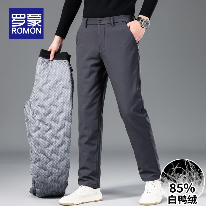 罗蒙冬季保暖羽绒裤男时尚男裤加厚款白鸭绒男士直筒休闲裤子男款