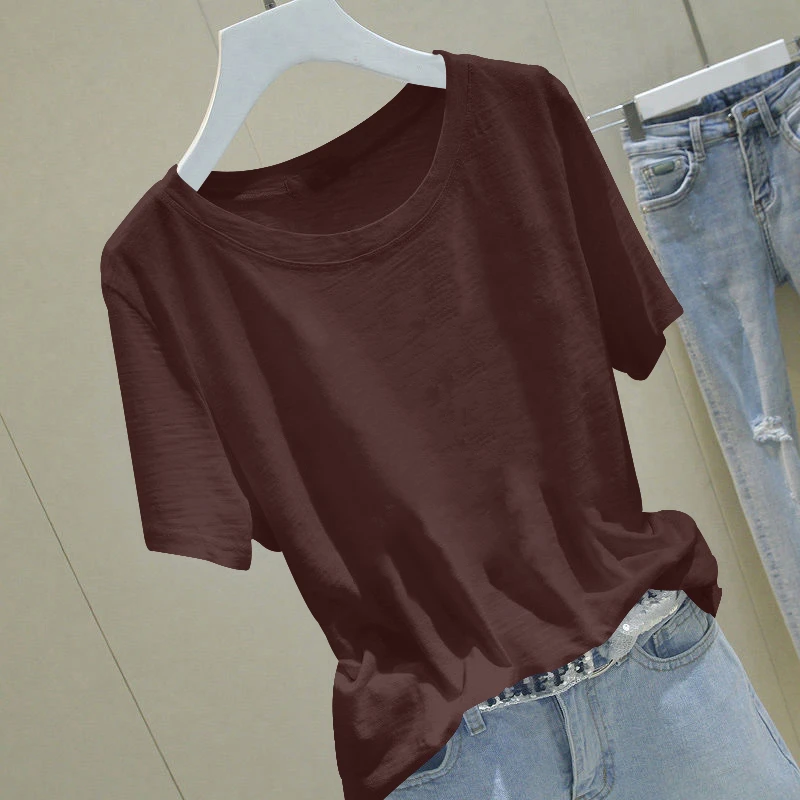 莫代尔冰丝透气百搭短袖t恤女夏季新款洋气宽松显瘦打底衫上衣服