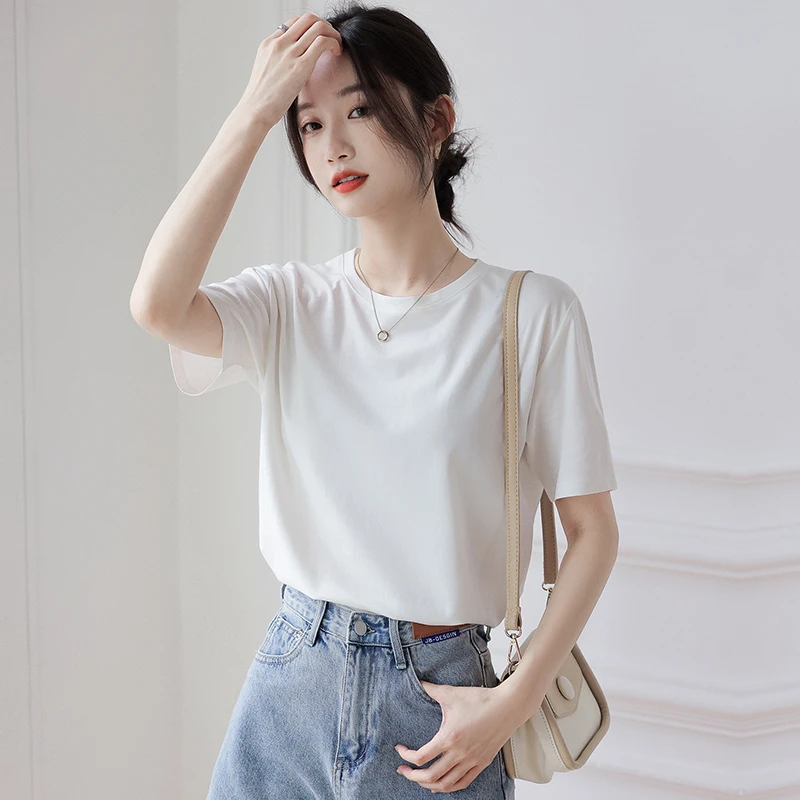 莫代尔短袖t恤女士宽松夏季薄款洋气显瘦百搭打底衫内搭外穿上衣
