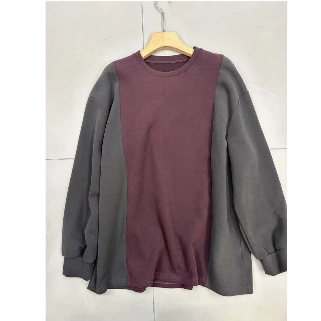 g256  欧货新款时尚圆领撞色拼接卫衣女宽松显瘦百搭上衣女