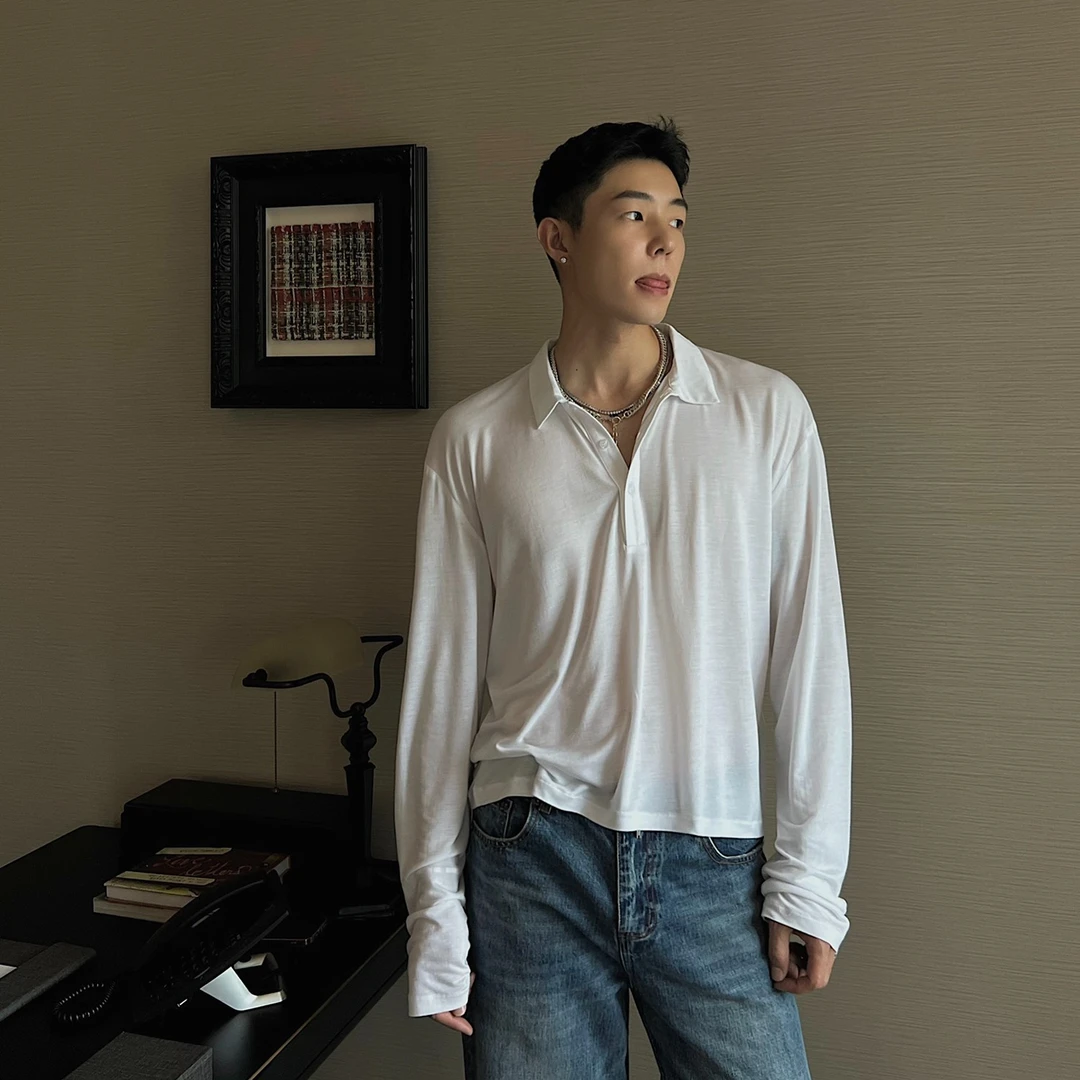 【原臣粉丝专属3折】短款白色性感百搭纯棉打底衫长袖polo翻领