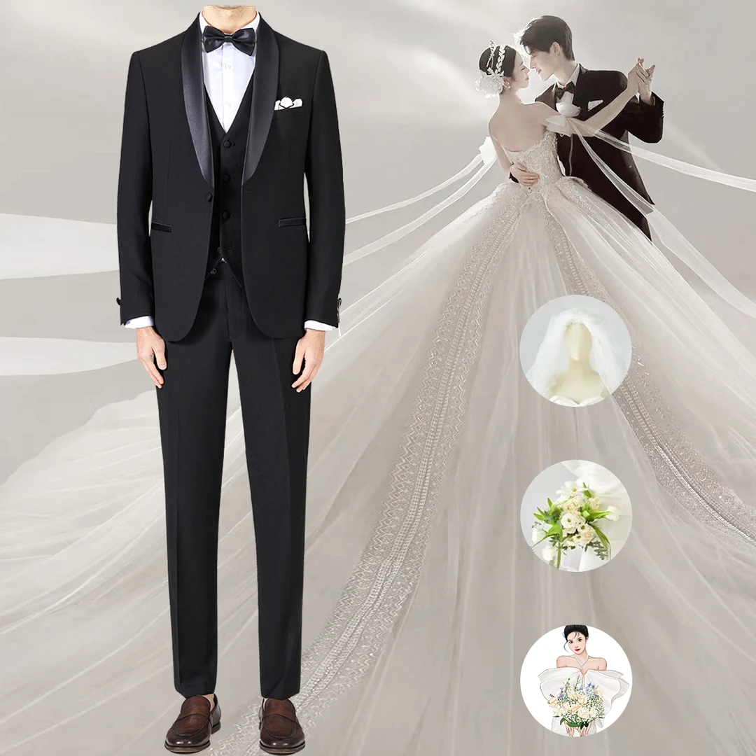 英伦艺考塔士多礼服新郎结婚西装男套装婚礼正装三件套装西服演出