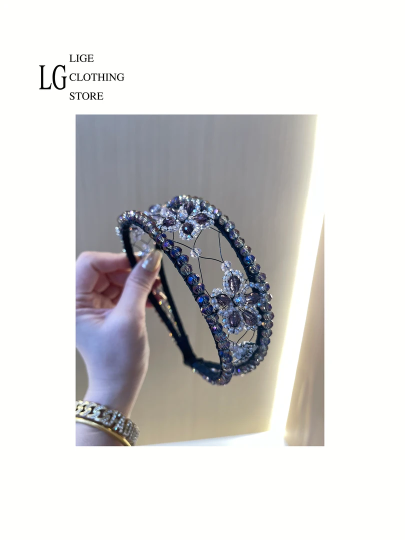 里格 黑色水晶钻铜丝线发箍 1346