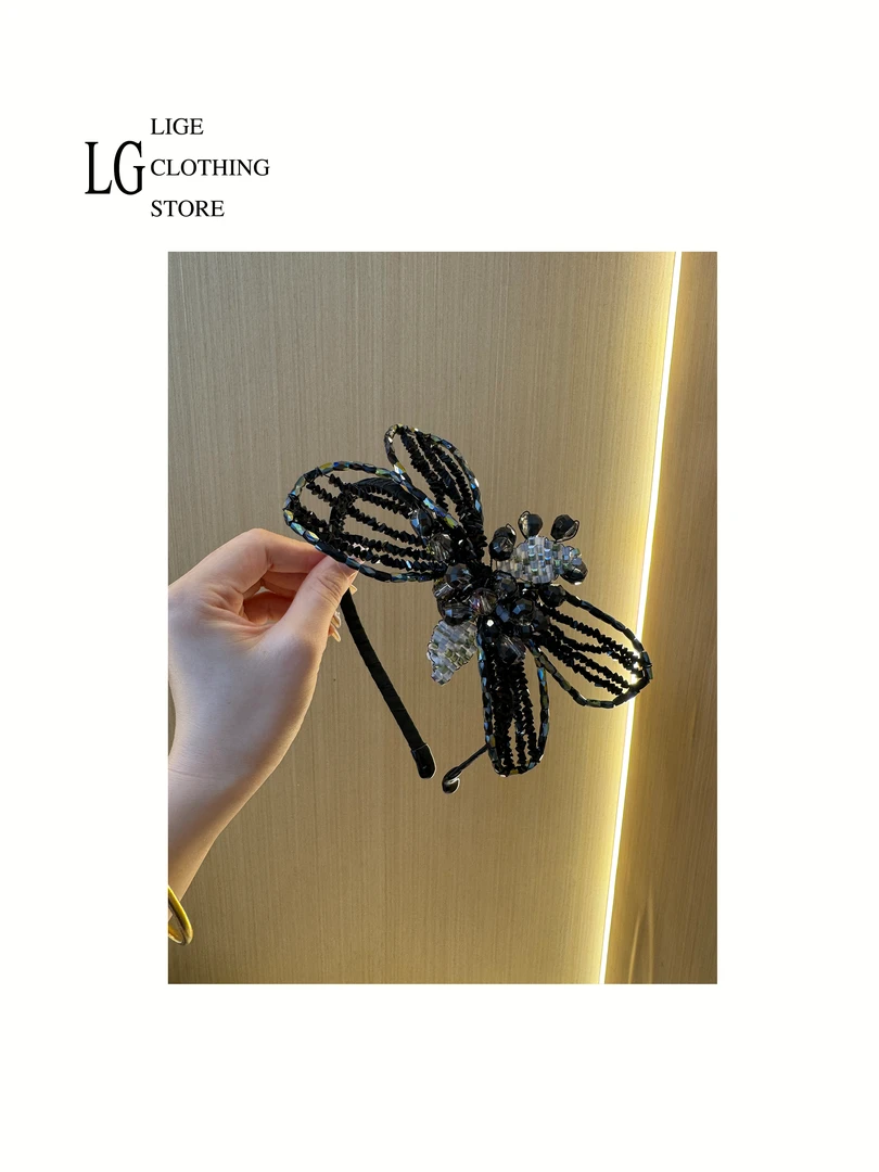 里格 黑蝴蝶水晶钻发箍 1459